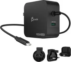 J5J5Create J5create – 102 W GaN PD USB-C 2 prievadų įkroviklis, keičiami kintamosios srovės kištukai