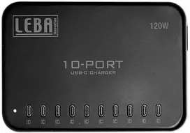 Leba Innovation „Leba NoteCharge“ 10 prievadų, USB-C, 12 W vienam prievadui („Schuko“ kištukas), skirtas naudoti viduje, USB, 5 V, 1,5 m, juodas