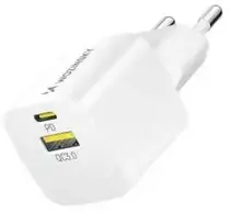 Wozinsky WWCEAC GaN USB-A USB-C 33W laidinis įkroviklis – baltos spalvos