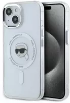 Karl Lagerfeld dėklas skirtas Apple iPhone 15 compatible with MagSafe KLHMP15SHLSKIH (IML Metal K Head) baltos spalvos