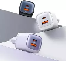 USAMS Laidinis įkroviklis CC254 30W GaN USB-C/USB-A Fast Charging HC Series juodos spalvos CC254TC01