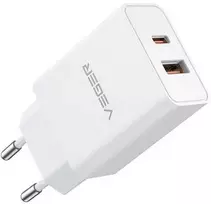 Phone charger VEGER USB A + Typ C PD QC3.0 3A 30W VLS302U baltas