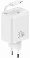 USAMS Laidinis įkroviklis 1xUSB-C su suvyniojamu kabeliu USB-C Retractable PD+QC 30W Gan Fast Charging baltos spalvos YC Series CC241TC02 (US-CC241)