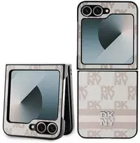 DKNY PU Leather Checkered Pattern and Stripe Samsung Galaxy Z Flip6 dėklas telefonui rožinės spalvos