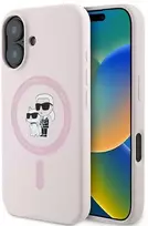 Karl Lagerfeld KLHMP16SSCMKCRHP iPhone 16 6,1 colio eilinis/rožinis kietas dėklas Silikoninis Karl&Choupette galvučių žiedas MagSafe