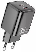 AWEI laidinis įkroviklis PD65-EU 35W 2x USB-C juodos spalvos GaN