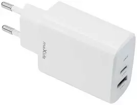 Maxlife MXTC-10-30AC PD QC įkroviklis 1x USB-C 1x USB 30W baltos spalvos