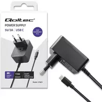 Qoltec Super FAST PD įkroviklis, skirtas Raspberry PI 4 | USB-C | 15W | 5V | 3A | Juoda
