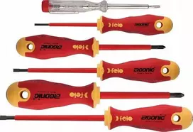 Felo įrankių rinkinys 5 FELO Ergonic VDE atsuktuvų rinkinys + įtampos testeris 220-250V + magnetizatorius
