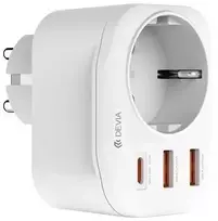Devia maitinimo lizdas PD įkroviklis 20W 1x USB-C 2x USB 3A baltos spalvos