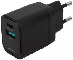 USB sieninis įkroviklis DELTACO, 1x USB-A 18 W, 1x USB-C PD 20 W, juodas/ USBC-AC153 / 1903152