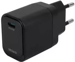 USB-C sieninis įkroviklis DELTACO, 1x USB-C PD, 20 W, juodas / USBC-AC151 / 1903150