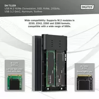 Assmann Electronic DIGITUS USB M.2 NVMe Clonestation SSD NVMe 20Gbits USB 3.2 Gen2 aliuminio be įrankių