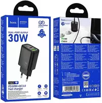 Phone charger Hoco USB A + USB C QC3.0 PD 3A 30W N63 juodas