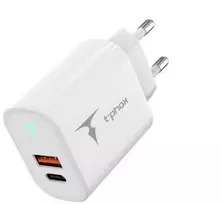 Tinklo įkroviklis 45W USB + USB-C T-PHOX GLORY baltos spalvos