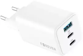 Telforceone Forever TC-08-65ACC GaN PD QC įkroviklis 2x USB-C 1x USB 65W baltos spalvos