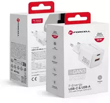 Telefono įkroviklis Forcell F-Energy Mini GaN III USB C + USB A QC4.0 PD 20W VT-35A baltas 0INT