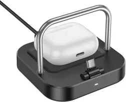 Stalinis įkroviklis Hoco 2in1 USB C PD QC 3A 30W + belaidis įkrovimas 5W CQ16B juodas