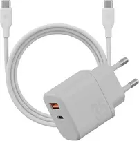 Energea Laidinis įkroviklis Bazic Goport Velox Kit 1xUSB-C 1xUSB-A GaN 35W su pintu kabeliu baltos spalvos