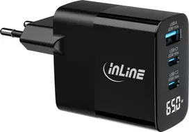 Įkroviklis Manhattan InLine® USB PD maitinimo šaltinis, kroviklis GaN, 3-Port, USB-C + USB-A, 65W, su wyświetlaczem
