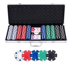 Pokerio rinkinys sidabrinės spalvos dėkle, be verčių, 500 žetonų 11.5g