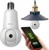 Engo Controls „Engo ECAM-E27“ IP kamera – išmanioji vidaus kamera, „Wi-Fi“, pasukama, E27 sriegis, 4 MPx, dvipusis garsas (mikrofonas ir garsiakalbis), judesio sekimas, „micro SD“ kortelė