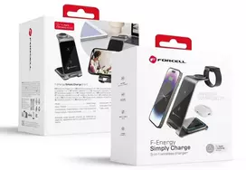 Forcell F-Energy 3in1 Simply Charge indukcinis įkroviklis, aliuminis, suderinamas su Apple Watch ir Samsung Watch, pilkas