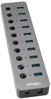 Adapteris - HiSmart USB Hub 10 Ports 5Gb/s Juodas