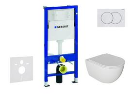 Geberit Duofix tualeto komplektas su baltu Delta01 mygtuku, Kielle Oudee Rimless pakabinamas klozetas ir SoftClose dangtis (11CA3116)