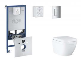 Tualeto komplektas Grohe Rapid SLX rėmas, Bau Ceramic Triple Vortex klozetas, chromuota Skate Cosmopolitan panelė ir SoftClose dangtis (11BB2104)