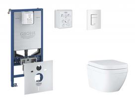Grohe Rapid SLX rėminis WC komplektas su Euro Ceramic Triple Vortex klozetu, baltu Skate Cosmopolitan mygtuku ir SoftClose dangčiu, modelis 11BB3105