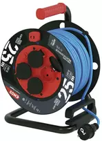 Emos Atsparus atmosferos poveikiui ir vandeniui prailginimo laidas ant ritės, 25 m / 4 lizdai / mėlynas / PVC / 230 V / 1,5 mm2