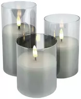 Struhm Dekoratyvinė žvakė Trio Led 3x 2w šilta, stiklinė, nuotolinio valdymo pultas, laikmatis
