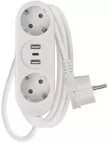Emos Pailginimo kabelis 1,5 m 2x lizdas + 2x USB A + 1x USB C baltas