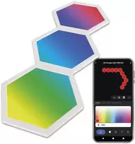 Sieninis šviestuvas Emos Hexagon LED apšvietimo prailginimo rinkinys 1,8 W RGBIC reguliuojamas WiFi GoSmart 3 vnt.