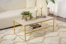 Kavos staliukas, Hanah Home, Asude, Travertinas Auksinis, 95 x 42 x 55