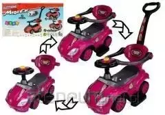 Vaikams skirtas stumiamasis automobilis „Mega Car“ 3-in-1 su švilpuku ir daiktadėže, rožinis