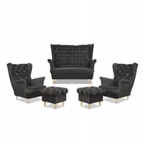 Carol poilsio komplektas sofa foteliai pufai dryžiai Family Furniture grafitas