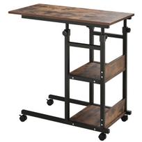 Mobilus reguliuojamo aukščio kavos staliukas su ratukais, 80x40x72-82 cm, metalas, 2 lentynos
