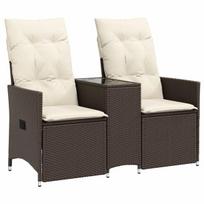 Atlošiama dvivietė sodo sofa，Lauko sofa su staliuku, ruda, poliratanas CFE67089