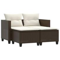 Dvivietė sodo sofa，Lauko sofa su taburetėmis, rudos spalvos, poliratanas CFE27891
