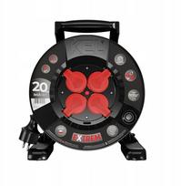 Pratęsimo kabelis su ritiniu EXTREME LINE 4 lizdai su įžeminimu IP44 16A H07BQ-F 3x1,5 20m Black W-100080 | W-100080 | 5902273421788