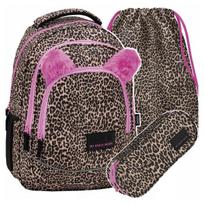 Mokyklinė kuprinė, 3 dalių, leopardo raštas