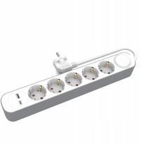 Prailgintuvas su 5 Schuko lizdais, 2xusb (a+c), jungikliu, 1.5m