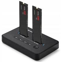 Išorinio kietojo disko dėklas „Qoltec“ M.2 NVMe SSD diskų doko stotis | PCIe | USB-C | 20Gb/s | DUAL 2 x 8 TB | klonavimas neprisijungus