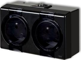 Karlik Senior dvigubas paviršinis elektros lizdas, juodas, su dangteliu