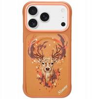 Dėklas MagSafe iPhone 17 Pro Max su 3D elnio raštu, oranžinis Nimmy
