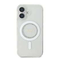 Dėklas iPhone 16 Guess IML su kristalais baltas – stilingas pasirinkimas