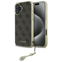 Guess“ 4G žavesių kolekcijos dėklas iPhone 16 Plus telefonui – rudas