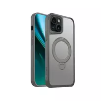 Etteri Matte Magnetic Ring Phone Case with Stand and MagSafe Support for iPhone 15, Gray